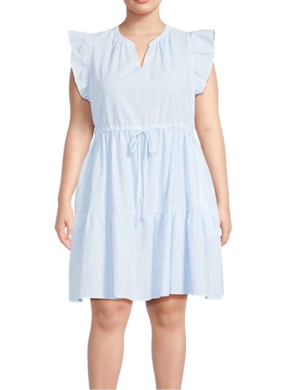 Time and Tru Light Blue and White Striped Ruffle Sleeve Dress size M